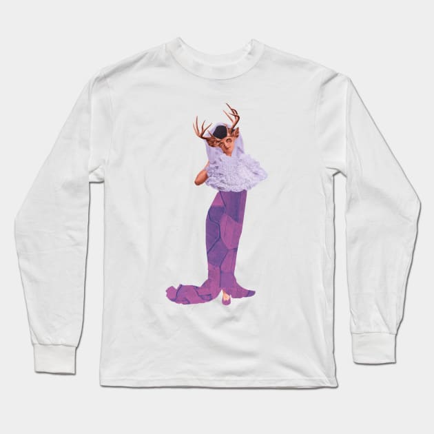 Deer Goddess Purple Magical Creature Long Sleeve T-Shirt by CocoFlower